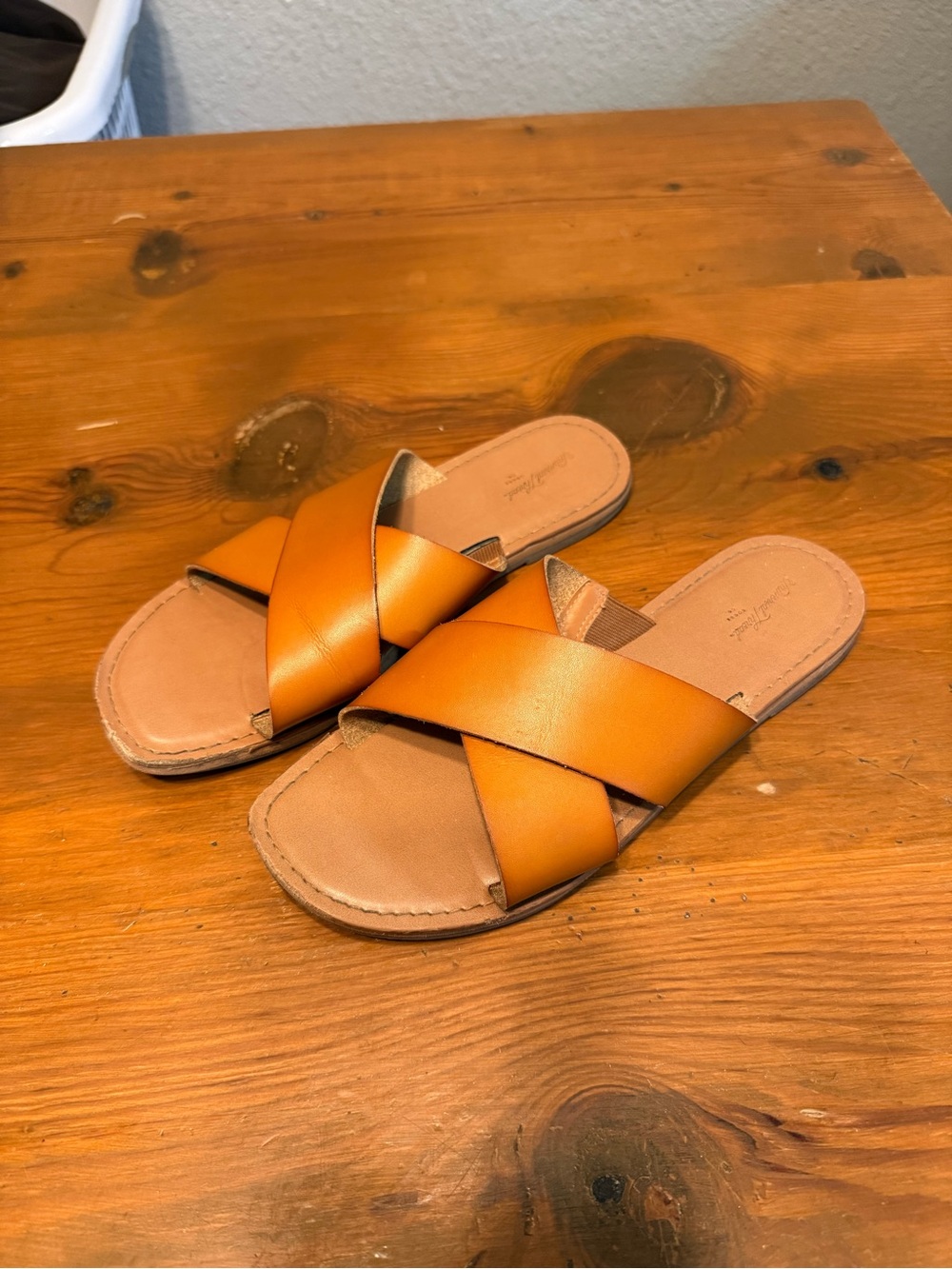Brown Leather Crisscross Slide Sandals